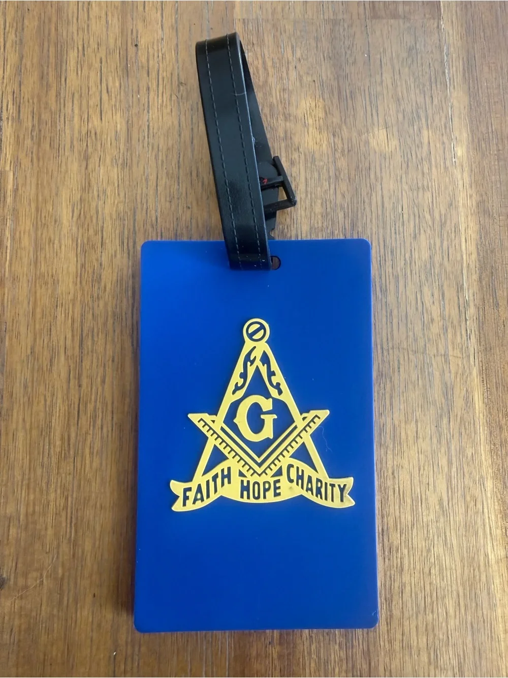 Blue Masonic Luggage Tag with yellow Emblem